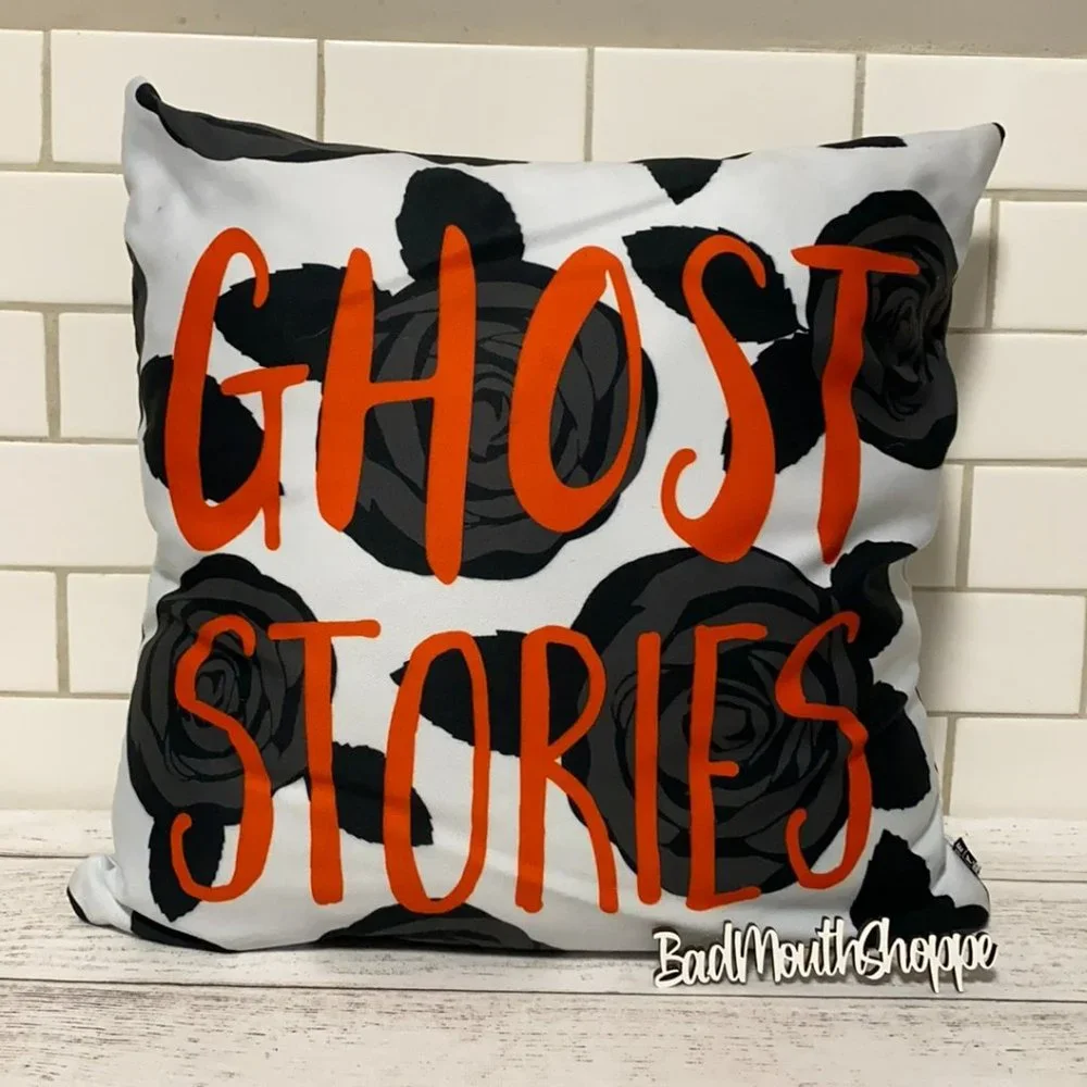 *Zoe Wodarz Halloween GHOST STORIES Black Goth Floral Modern Throw Pillow